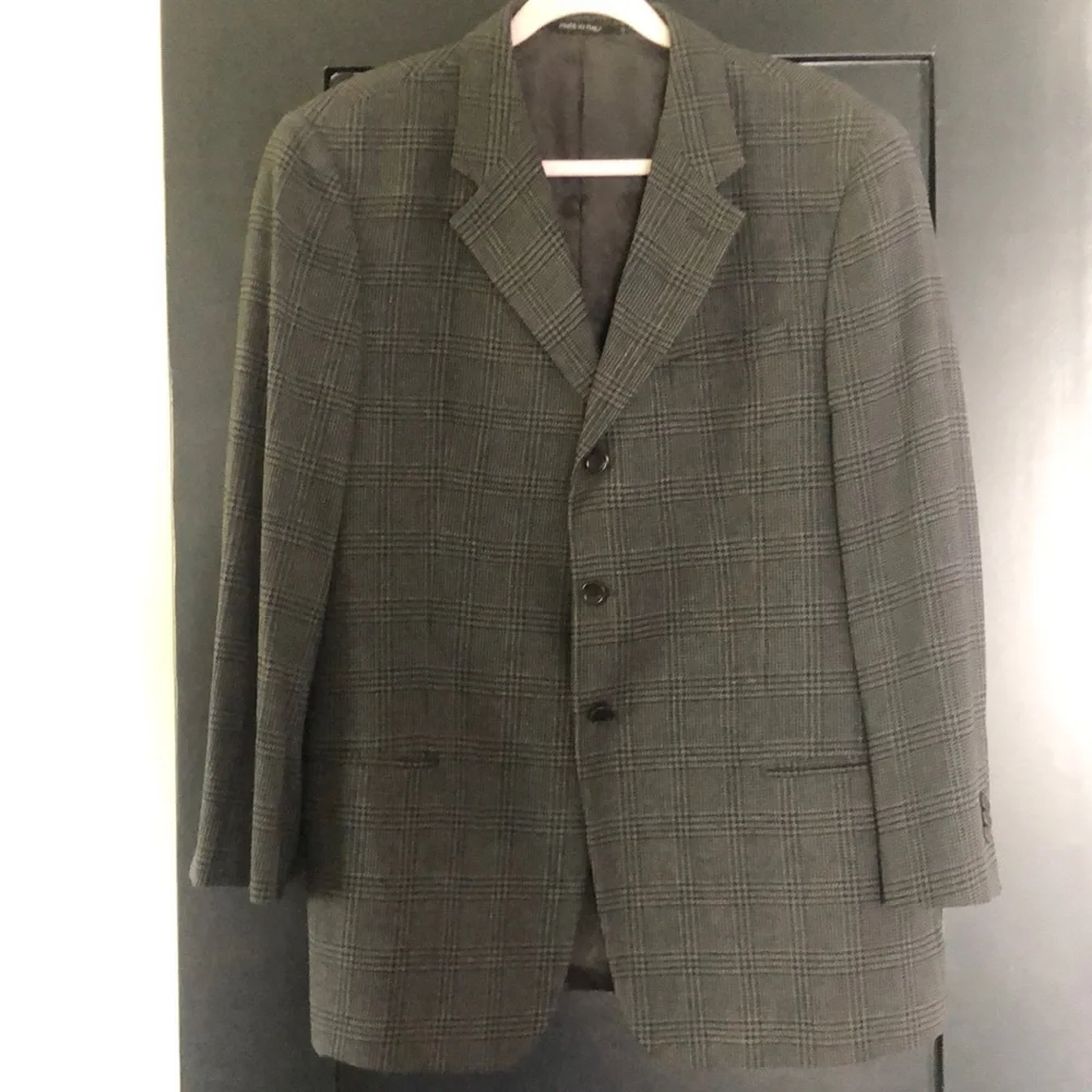 Men’s Sz 44R ARMANI COLLEZIONI Blazer Suit Jacket Checkered Pattern grey/black - Picture 1 of 7